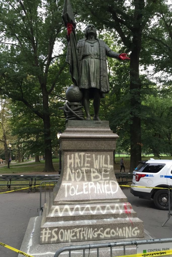 Christopher Columbus Statue In NYC Vandalized With Creepy, Spray