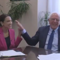 VIDEO: Bernie, AOC engage in awkward ‘hug’ after bill announcement